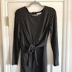 LOFT black & gold striped long sleeve dress
